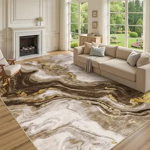 GARVEE Large Area Rugs 10x13 Modern Abstract Rug with Marble Swirl Pattern, Neutral Abstract Rugs for Farmhouse, Stain-Resistant Low Pile Floor Cover for Bedroom Living Room Office, Brown