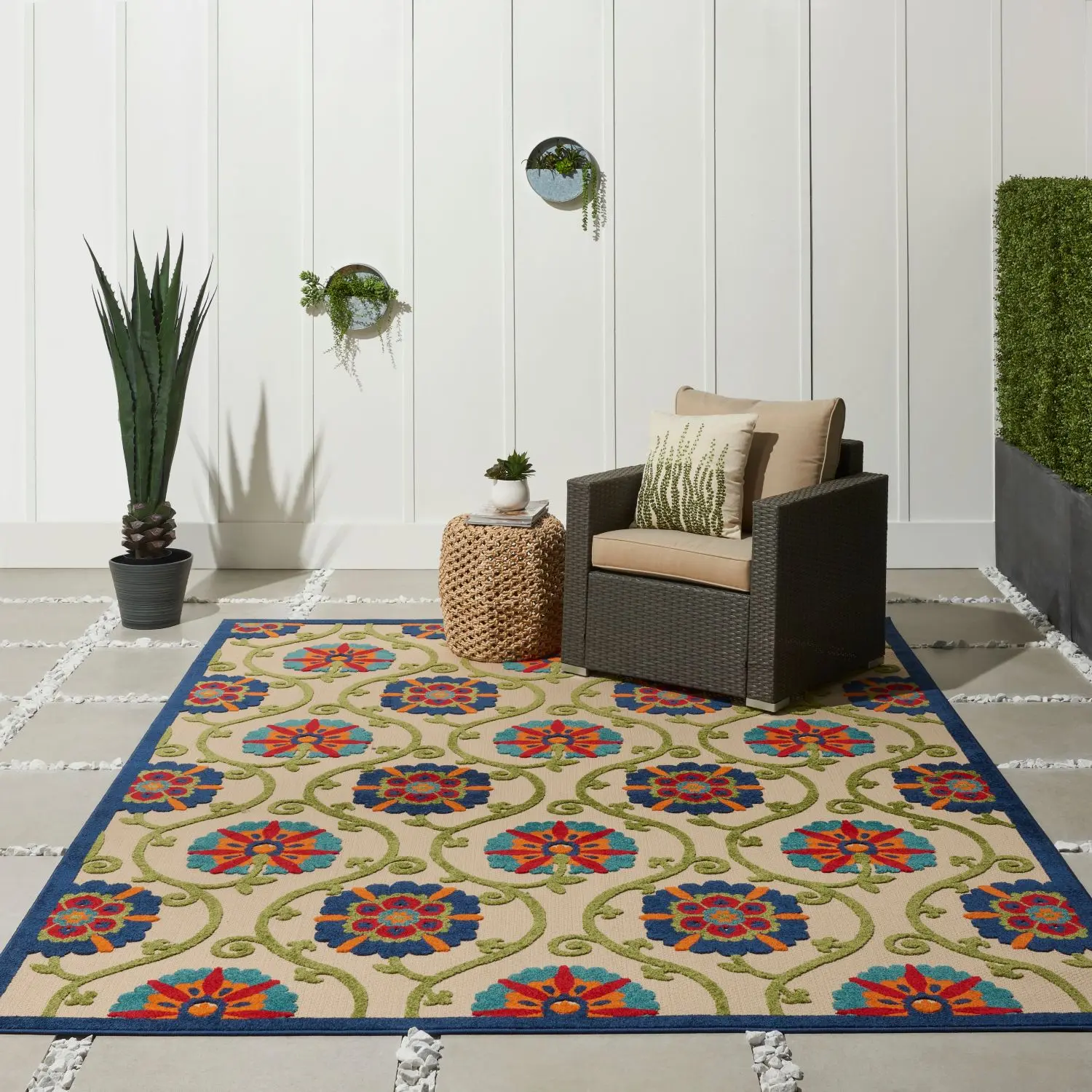 Nourison Aloha Contemporary Boho Floral Multicolor Stain-Resistant Outdoor Area Rug, Boho Floral Rug, Multicolor Rug