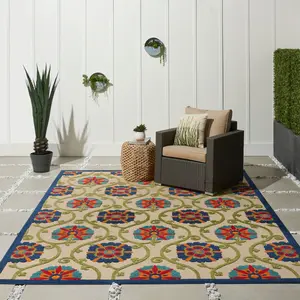 Nourison Aloha Contemporary Boho Floral Multicolor Stain-Resistant Outdoor Area Rug, Boho Floral Rug, Multicolor Rug