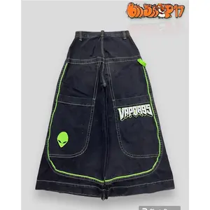 VintageMenJeansGothicHighWaistWideTrouserHarajukuVapor95DenimPantsEmbroideredBaggyJeansStreetwearY2KJeans