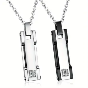 Men's Simple Rectangular Bead Pendant Chain & Link Necklace Set with Synthetic Zircon, Elegant Costume Jewelry Gift for Holiday Gatherings