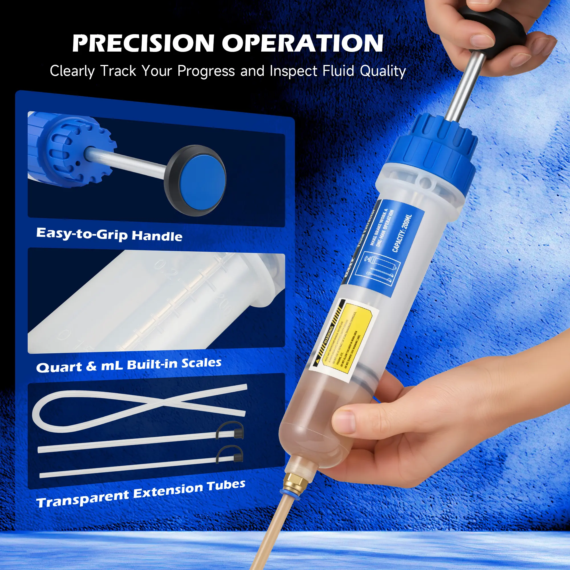 Transparent fluid extractor with measurement scale