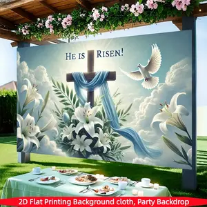 1pc，Easter cross and dove backdrop banner, polyester material, easy to hang, suitable for indoor and outdoor use - perfect for Easter, weddings, birthdays, and garden, patio, and family gatherings; Easter party decorations, large party supplies
