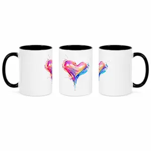 Aesthetic Rainbow Heart Mug - 11oz Black Handle Ceramic Coffee Cup, Perfect Gift for Her, Lovecore Aesthetic, TikTok Viral Drinkware