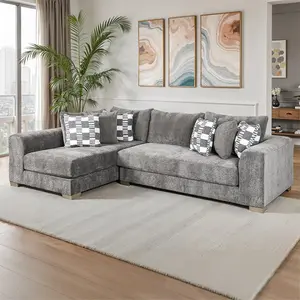 SM1250 2 pc Artesia Charcoal Grey Woven Textured Fabric 134" Large Sectional Sofa with Chaise for Extra Comfort and Style
