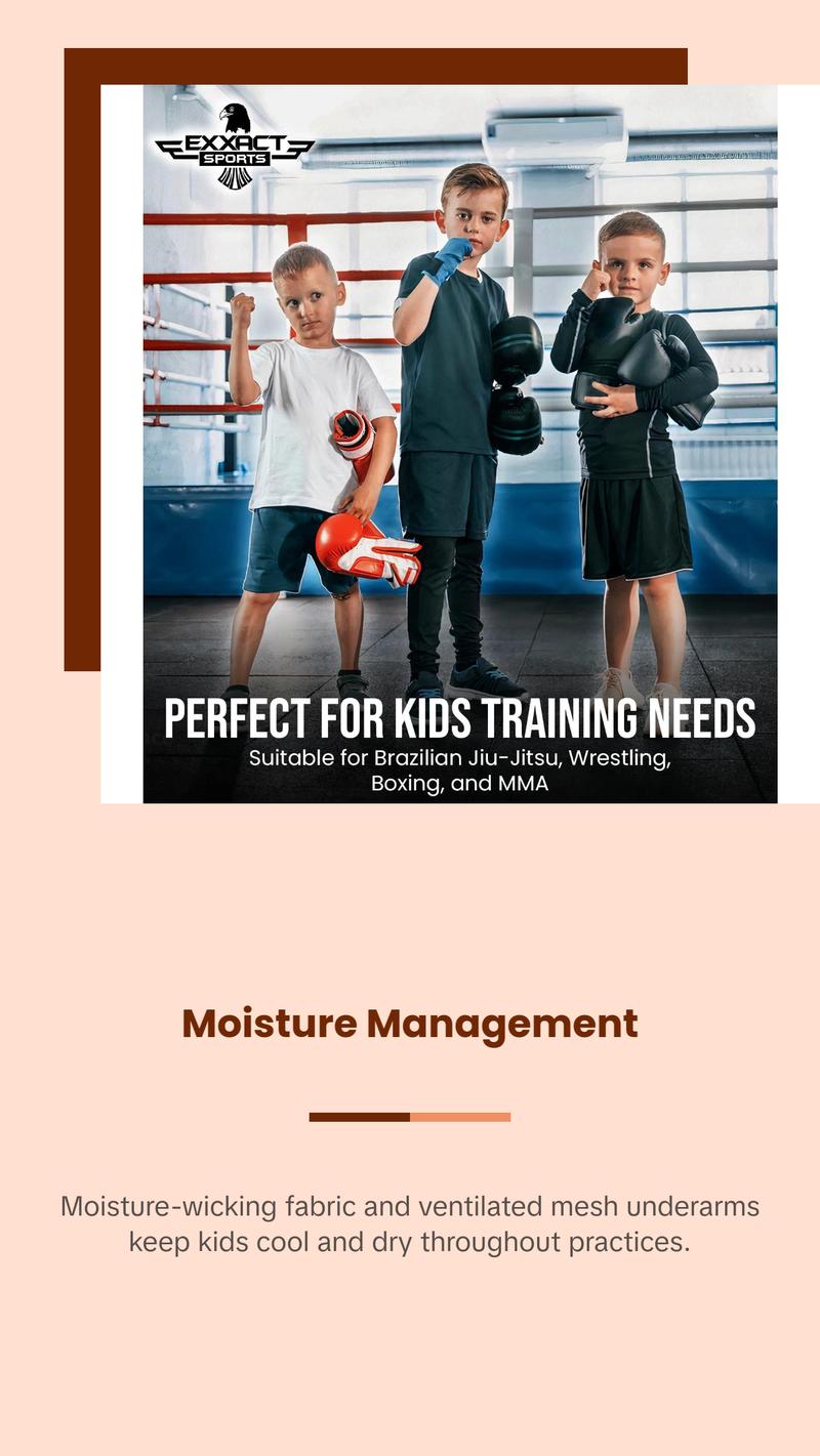 Exxact Sports Kids BJJ Rash Guard Short Sleeve, Ranked No Gi Jiu Jitsu Compression Shirt for Boys & Girls for MMA, Wrestling - (Black) Activewear