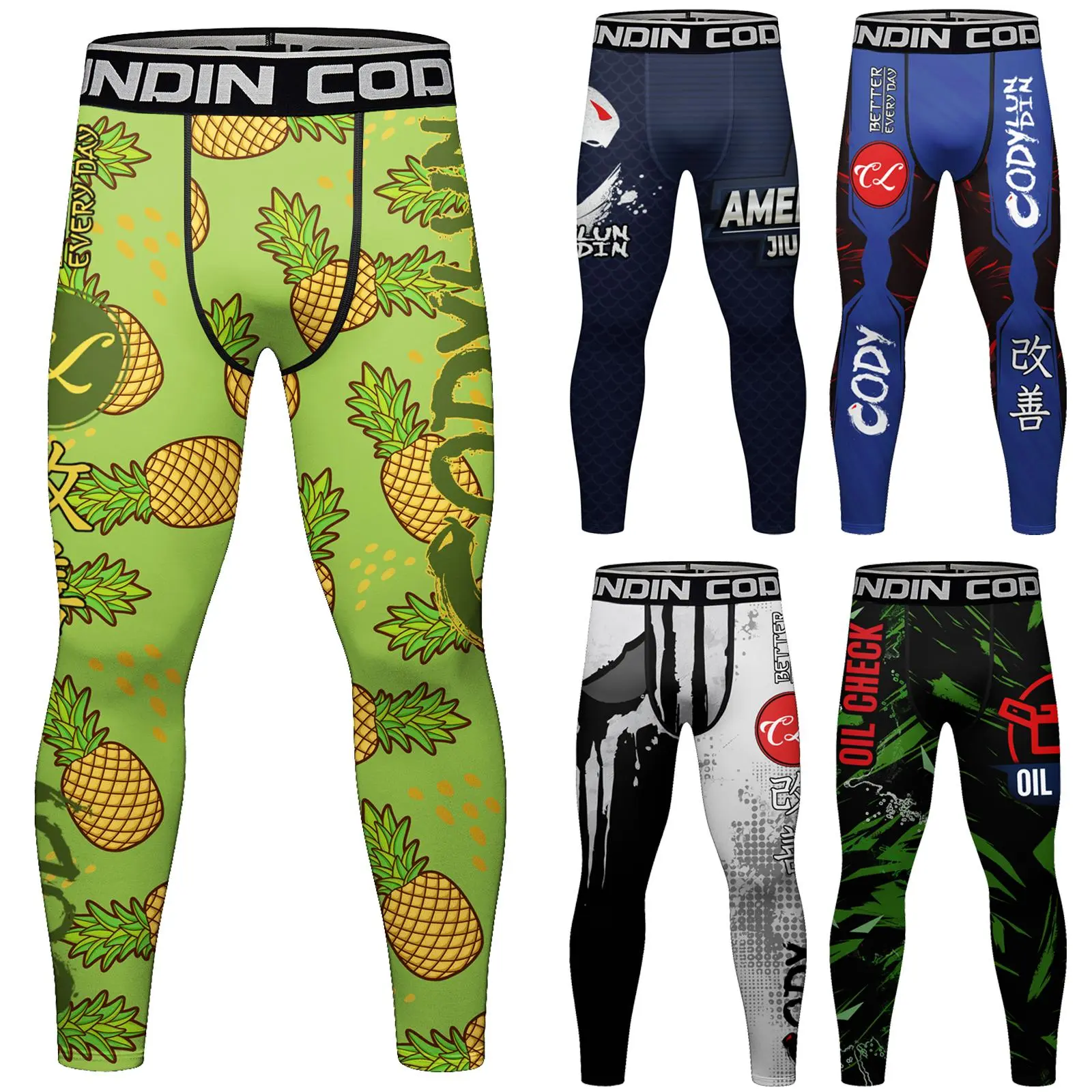 Men's Camouflage Compression Pants - 4-Way Stretch All-Seasons Base Layer Tights with Elastic Waistband, for Gym Training, Bodybuilding, M/XXL Rash Guard Compatible Biking