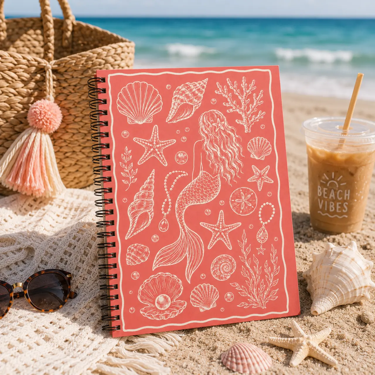 Coral Mermaid Spiral Notebook | Beach Journal for Women | Coastal Mermaid Notebook | Ocean Lover Ruled Journal | Cute Beach Gift | Mermaid Stationery