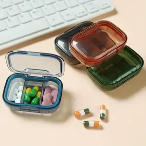 Mini Pill Storage Box, 4 Counts/set Portable 3-grid Dustproof Pill Organizer, Medicine Storage Box for Home Office Travel