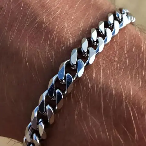 Men's Simple Plain Cuban Link Bracelet, Hot Fashion Stainless Steel Chain Matching Bracelet for Men, Trendy All-match & Exquisite Vintage Jewelry for Birthday Gift, Stackable Bracelet, Fashionable Bracelet, Cuban Bracelets, Fashionable Bracelet Style