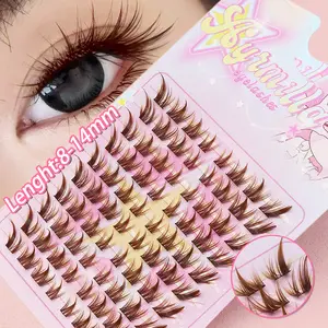 C Curl Brown Style Eyelash Extensions, Winged Individual Lashes, Natural Segmented Lash Clusters, Makeup Tools