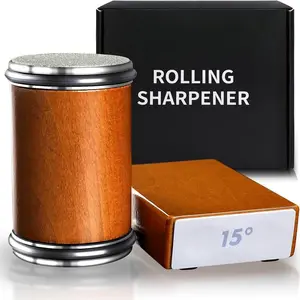 2026 New Portable Rolling Knife Sharpener Tool - 15/20 Degree for All Straight Edge Knives, Diamond and Ceramic for Steel of Any Hardness