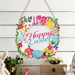 Easter Door Hanging, Farmhouse Style, Colorful Egg Wreath Design, Home & Office Holiday Decor, Perfect Gift for Easter Celebrations