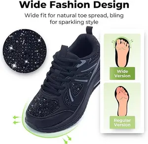 AOV Women Glitter Arch Support Sneakers | Comfort Walking Shoes for PF | Stylish Tennis Shoes