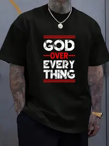 Christian Faith God Over Everything T-Shirt |   Men'S Relaxed Fit, All-Season, Breathable, Sweat-Wicking, Soft Fabric, Crew Neck, Short Sleeve, Perfect for Daily Commutes, Home Lounge, Casual Wear, 2026 New Year'S Party Street Style Outfits, Plus Size