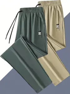 Men’s 2-Pack Fashion Summer Cool-Touch Ice Silk Casual Pants, Side Zippered Pockets, Refreshing Ice Silk Fabric, Nylon/Spandex Blend, Comfortable and Breathable, for Running, Sports, and Everyday Outdoor Wear