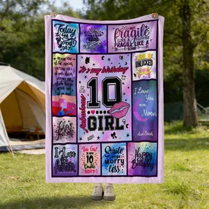 Girls' 10th Birthday Marble Pattern Blanket, Soft Flannel, Lightweight Warm, No Pilling Shedding, Living Room Bedroom Window Cover, Gift Pet Rug