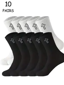 10 pairs of crew socks with cross patterns Casual Aesthetic