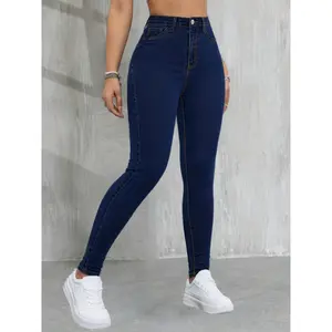 Preppy Style High Stretch Skinny Jeans for Women - 70% Rayon, 27.6% Polyester, 2.4% Spandex Blend, Solid Color, Button Fly, All-Season Long Pants with Woven Fabric, Tight Fit Jeans |   Preppy Style Jeans |   StretchDenimBlend