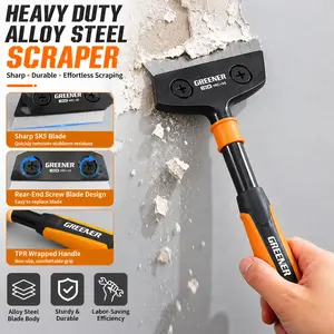 Heavy-duty blade scraper tool – 260mm alloy steel cleaning scraper with 10 blades, cut-resistant sleeve, concealed screwdriver tip, and non-slip TPR handle; suitable for removing stickers, decorative stickers, and dirt from glass, floors, and tiles.
