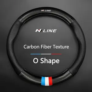 Carbon Fiber Texture Car Steering Wheel Cover, Anti-Slip Breathable Dustproof, for Hyundai N Line I30 Kona Tucson Sonata Elantra Veloster