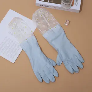 Extra-long waterproof PVC household gloves, fashionable jelly color, durable and non-slip, suitable for kitchen cleaning/dishwashing/laundry