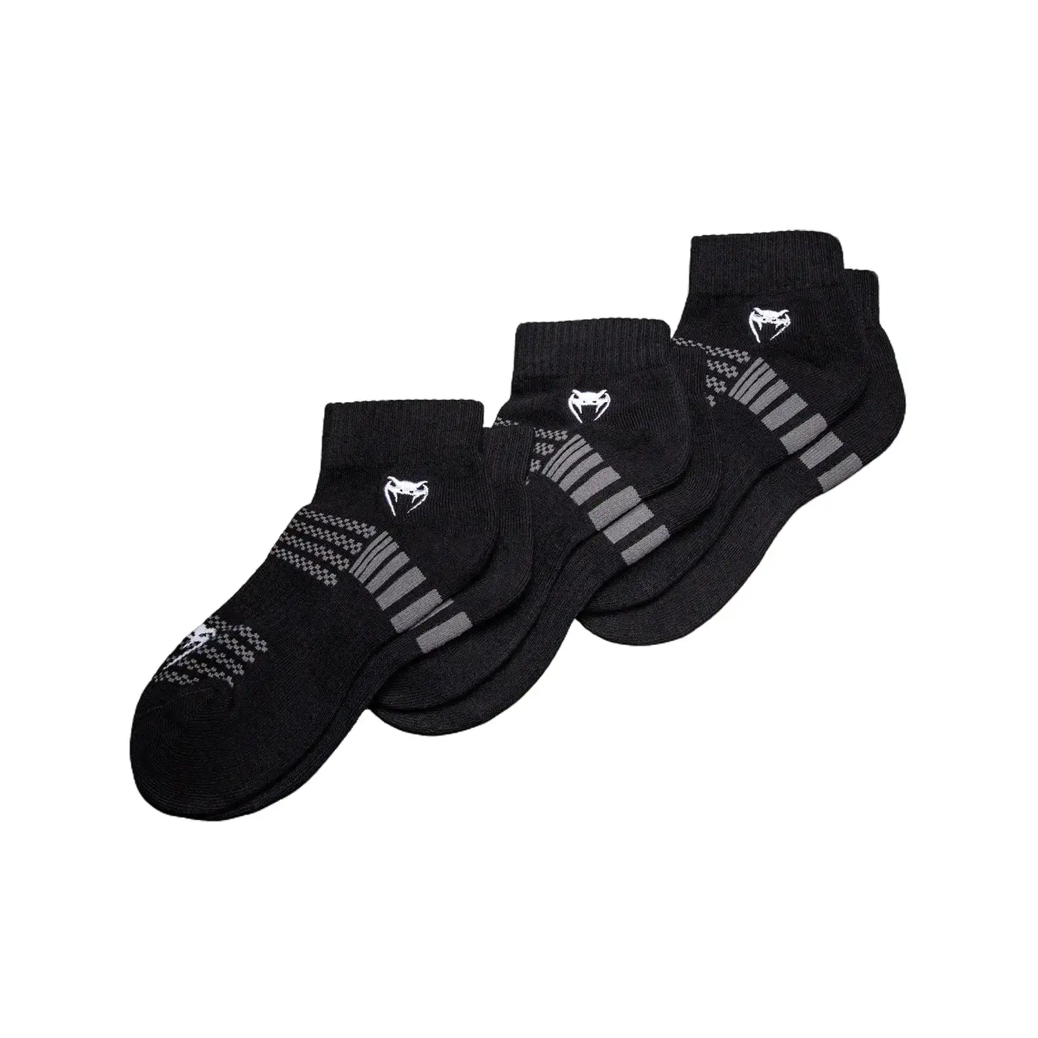 Venum Vector Sports Ankle Socks, 3-Pack - Black/Grey, Close & Supportive Fit