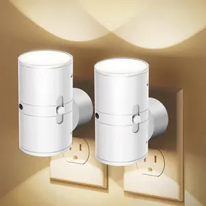 White Night Lights Plug into Wall, Modern Night Light with Rotating Plug, Dusk to Dawn Sensor, 0-100LM Stepless Dimming for Hallway Bedroom Bathroom, Soft White