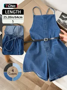 Elegant Backless Denim Jumpsuit for Women, Tie-Waist Slimming Wide Leg Shorts, Summer Fashion One-Piece