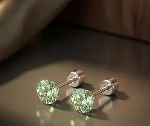Dainty Green CZ Screw Back Earrings - Copper 1.6g Hypoallergenic Piercing Jewelry - Birthday Holiday Gift for Her Him