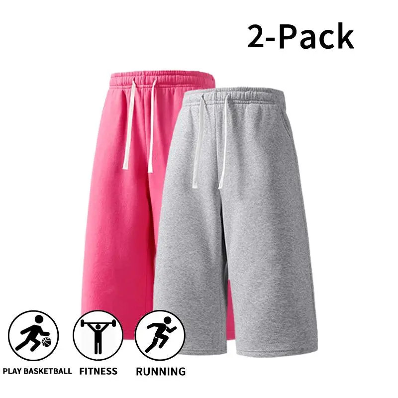 Men's 2-Pack Elastic Waist Athletic Casual Shorts - Blue & Pink, 2-in-1 Activewear for Gym, Fitness Workout & Casual Athleisure Streetwear, Fitness Workout Shorts, Streetwear Clothing, Athletic Shorts