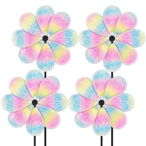 Sunflower Rainbow Color Wind Spinner, DIY Garden Windmill, Outdoor Lawn Decoration, Handmade Craft, Rotating Wind Turbine