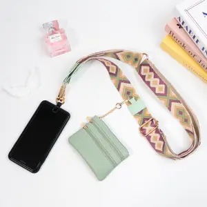 Zippered Wallet Mobile Phone Strap, Crossbody Phone Belt with Zipper Pocket, Mobile String with Zippered Wallet Bag