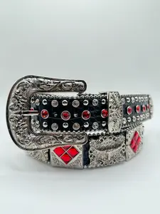 Belt-  Red Rhinestone With Conchos