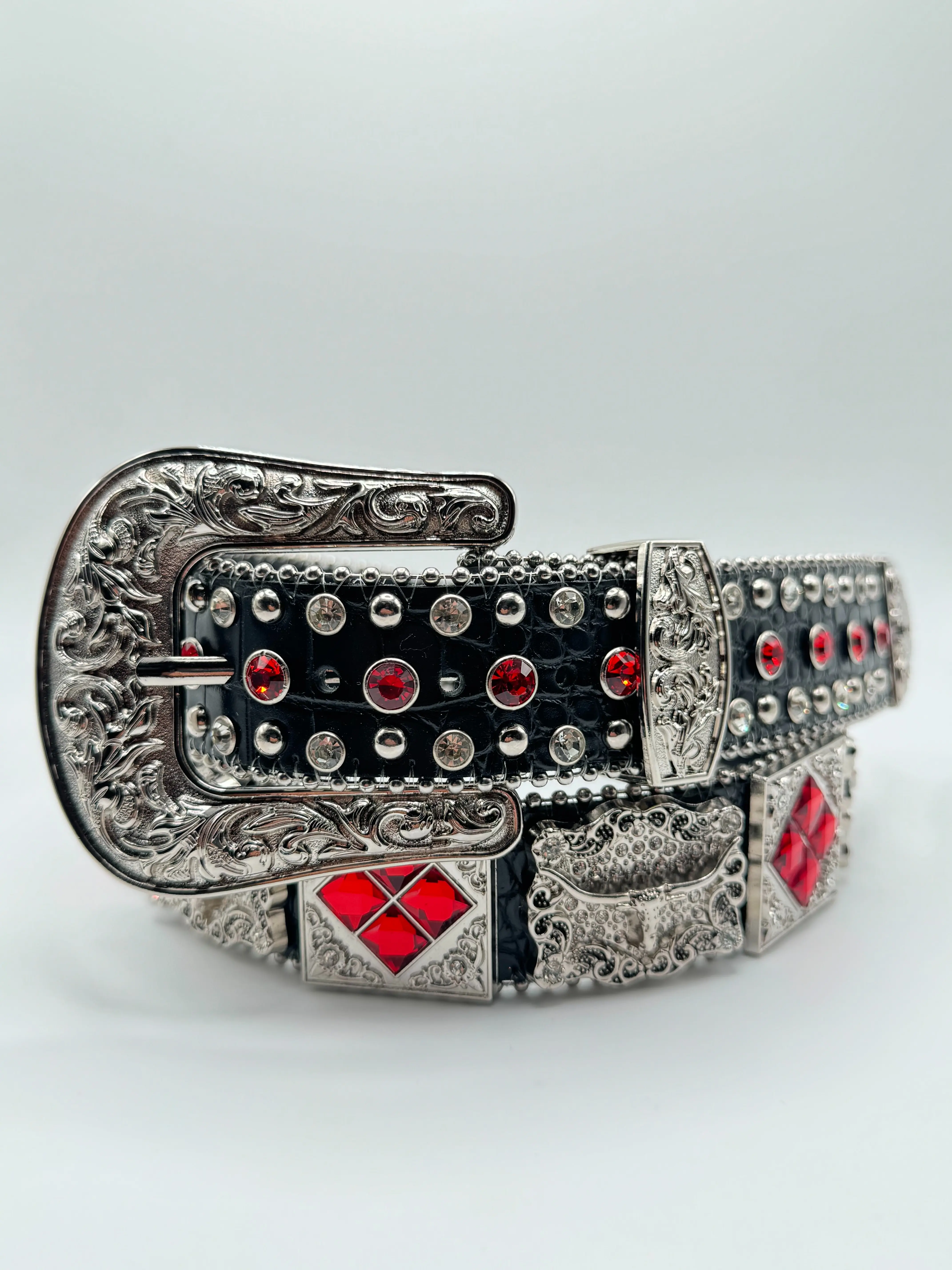 Belt- Red Rhinestone With Conchos Belt- Red Rhinestone With Conchos