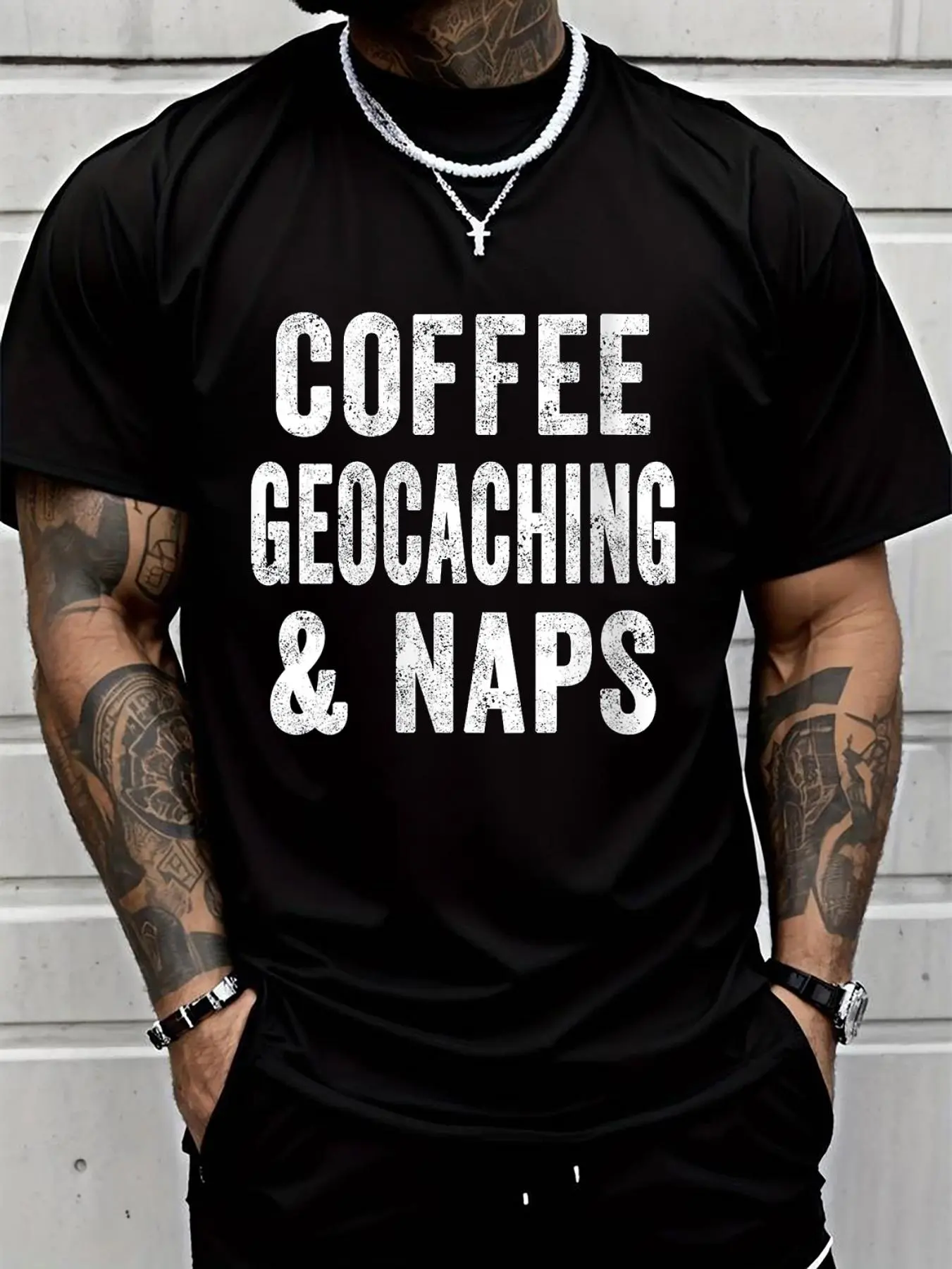 100% cotton Coffee Geocaching And Naps Funny Geocaching Treasure Dad o-neck T-Shirt Men Graphic T-Shirt Cotton Print short Sleeve Casual Top, Summer Tee Mens Tops
