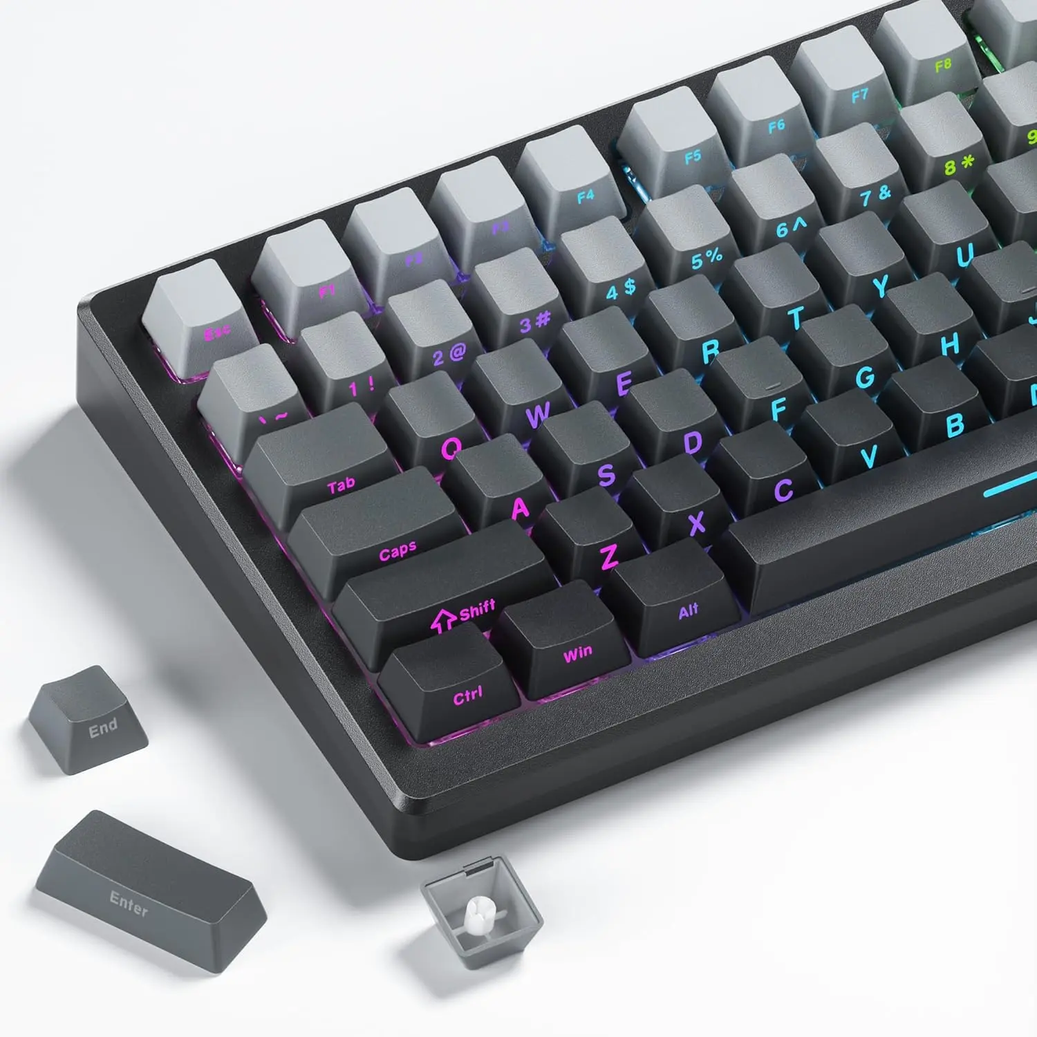 XVX Double Shot PBT Keycaps Set (136 Pcs) - Minimalist OEM Profile Bold Font Shine Through Side Printed Gaming Items, Gray, Compatible with 60/65/75/100% Mechanical Keyboards