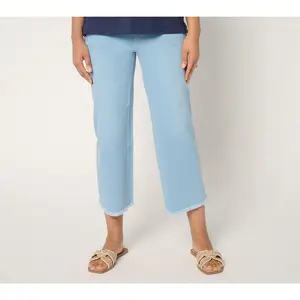 Belle by Kim Gravel Petite TripleLuxe Denim Wide Leg Crop w/ Fray