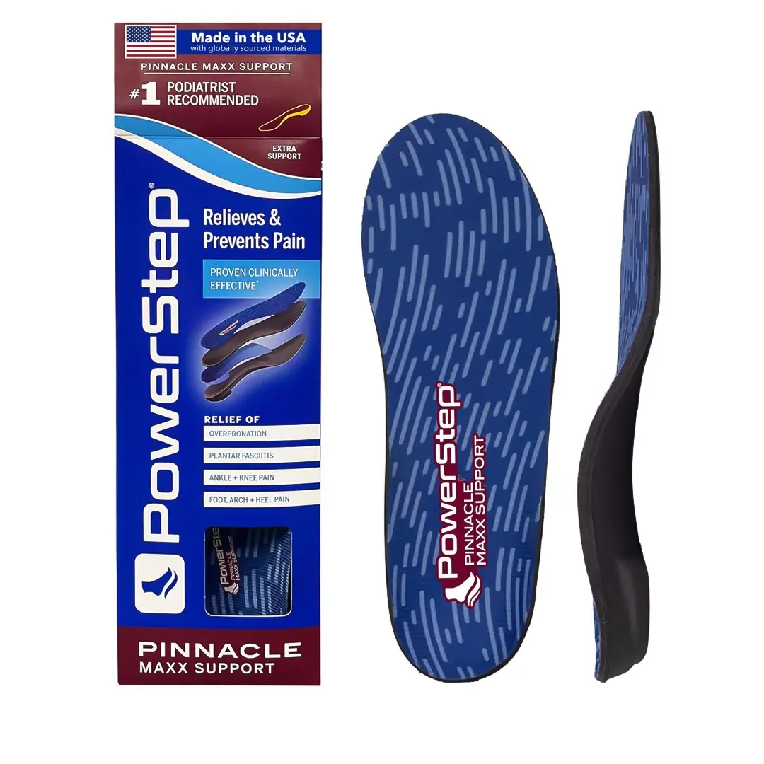PowerStep Pinnacle Maxx Orthotic Insoles, Maximum Stability & Comfort, Firm & Flexible Angled Heel, Flat Feet & Overpronation, Heavy Duty Shoe Inserts for Men & Women, Made in USA