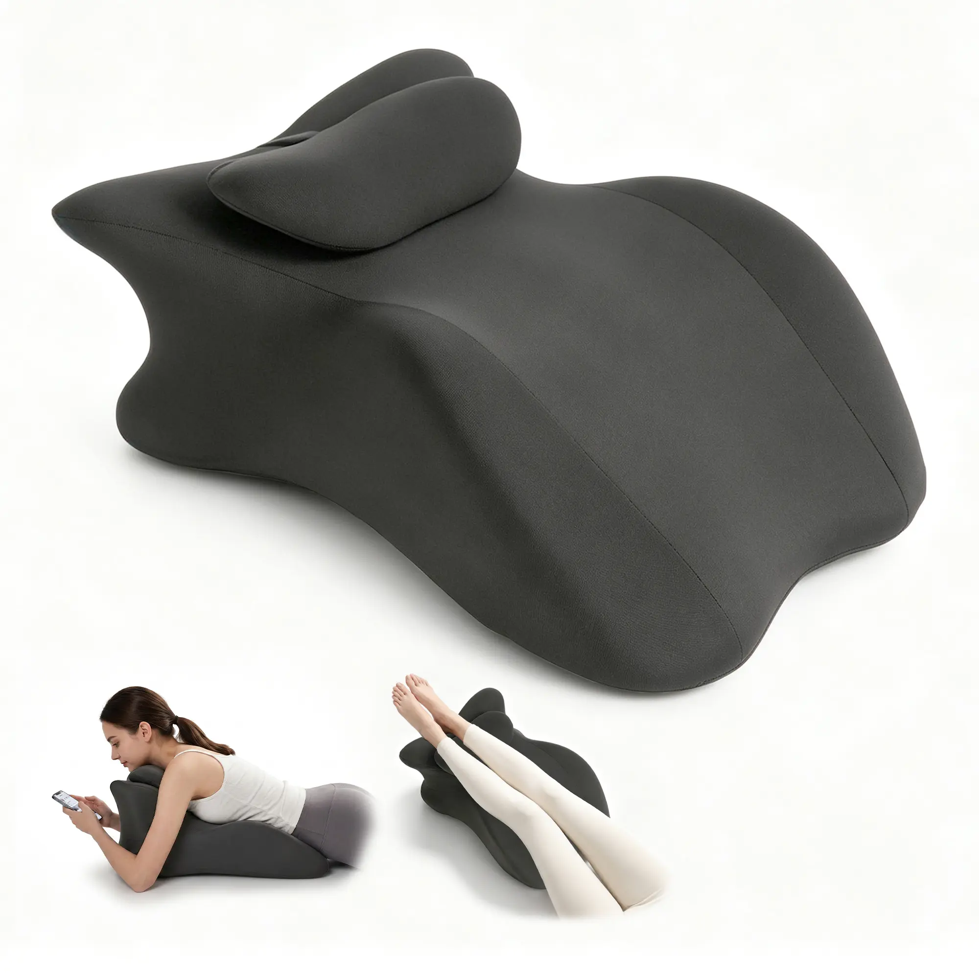 Hestia Orthopedic Durable Memory Foam Prone Pillow for Couples - Ergonomic Face-Down Pillow with Breathable Machine-Wash Cover, Orthopedic Memory Foam Support for Neck & Shoulder Pain Relief (Grey)
