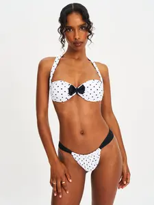 Oliveah Polka Dot Ruched Black Lacing Bikini Bottom