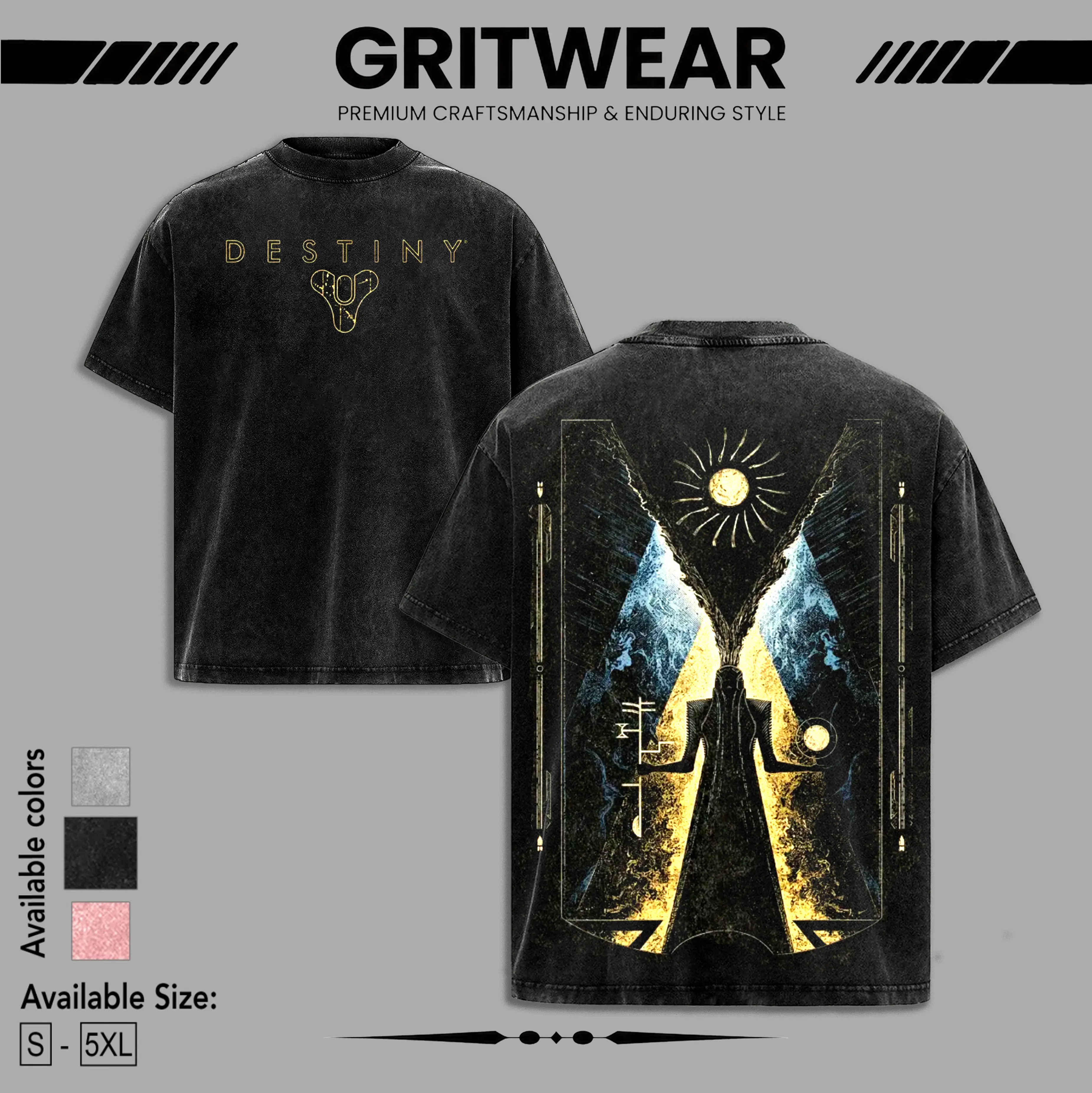 Destiny Cosmic Light Vintage Washed T-Shirt, Hoodies men, Sweatshirt Washed Vintage T-shirt – Double-Sided Casual Cotton Fabric Tech Streetwear graphic tee Gift for Destiny Fans