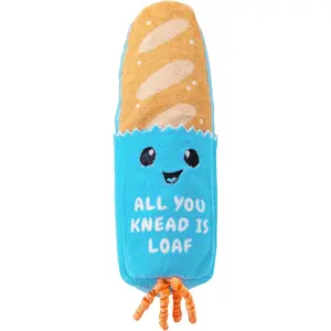 Catstages Loaf Kicker Toy with Catnip and Dental Mesh, Bread Shape, Plush and Ribbon Cat Toy for Kicking, Tossing, and Teeth Cleaning, Tan