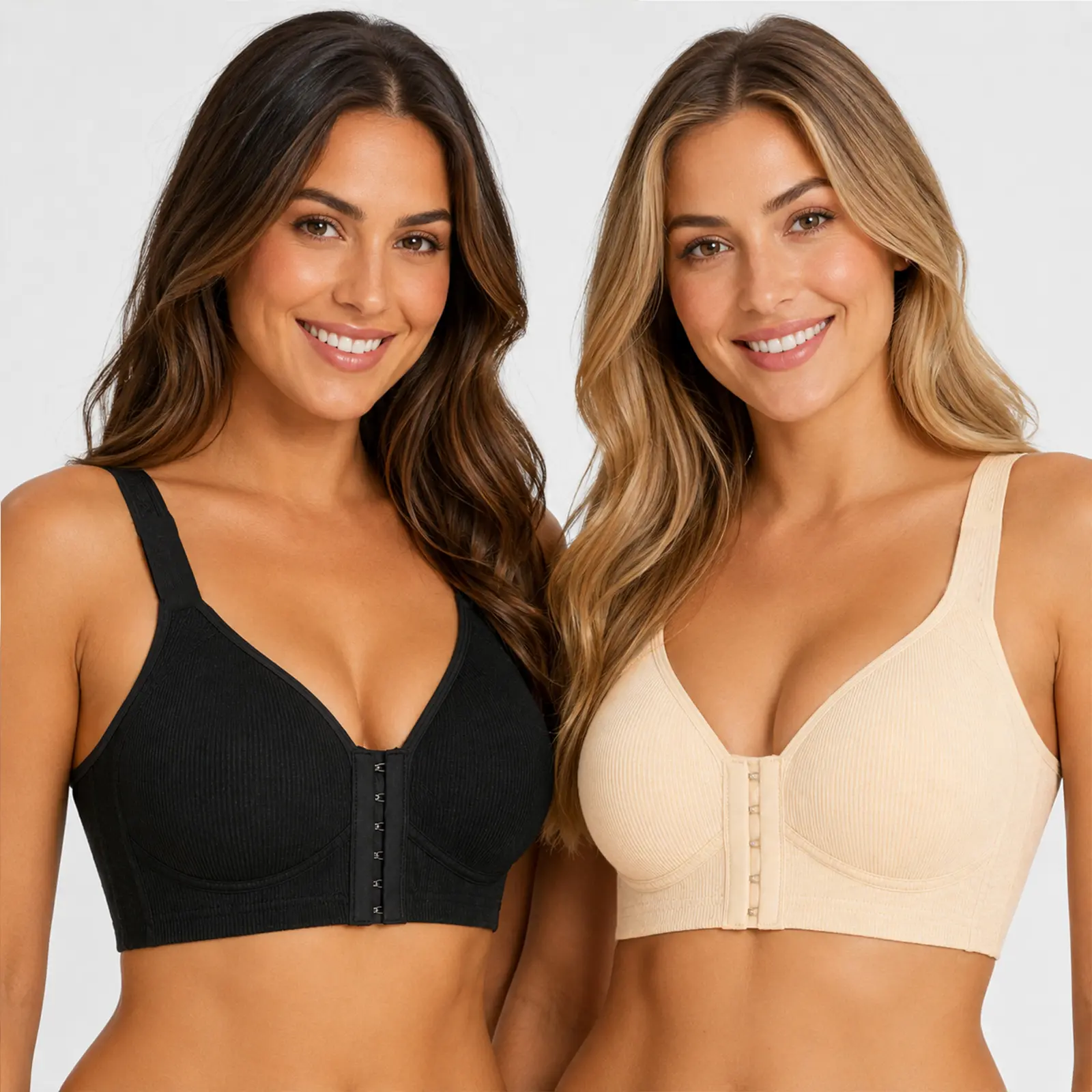 EssElegance 2/4 Pack Front-Closure Push-Up Bra, Wireless Cross Back, Seamless Side Support for Everyday Spring & Summer Comfort
