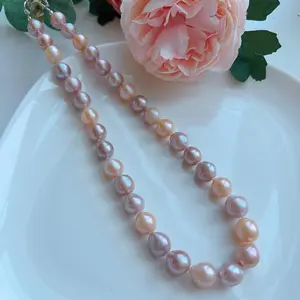 Piswency Candy Color Baroque Pearl Necklace, Real Freshwater Pearls, 925 Sterling Silver Clasp, Strong Luster, Elegant Christmas Gift for Her