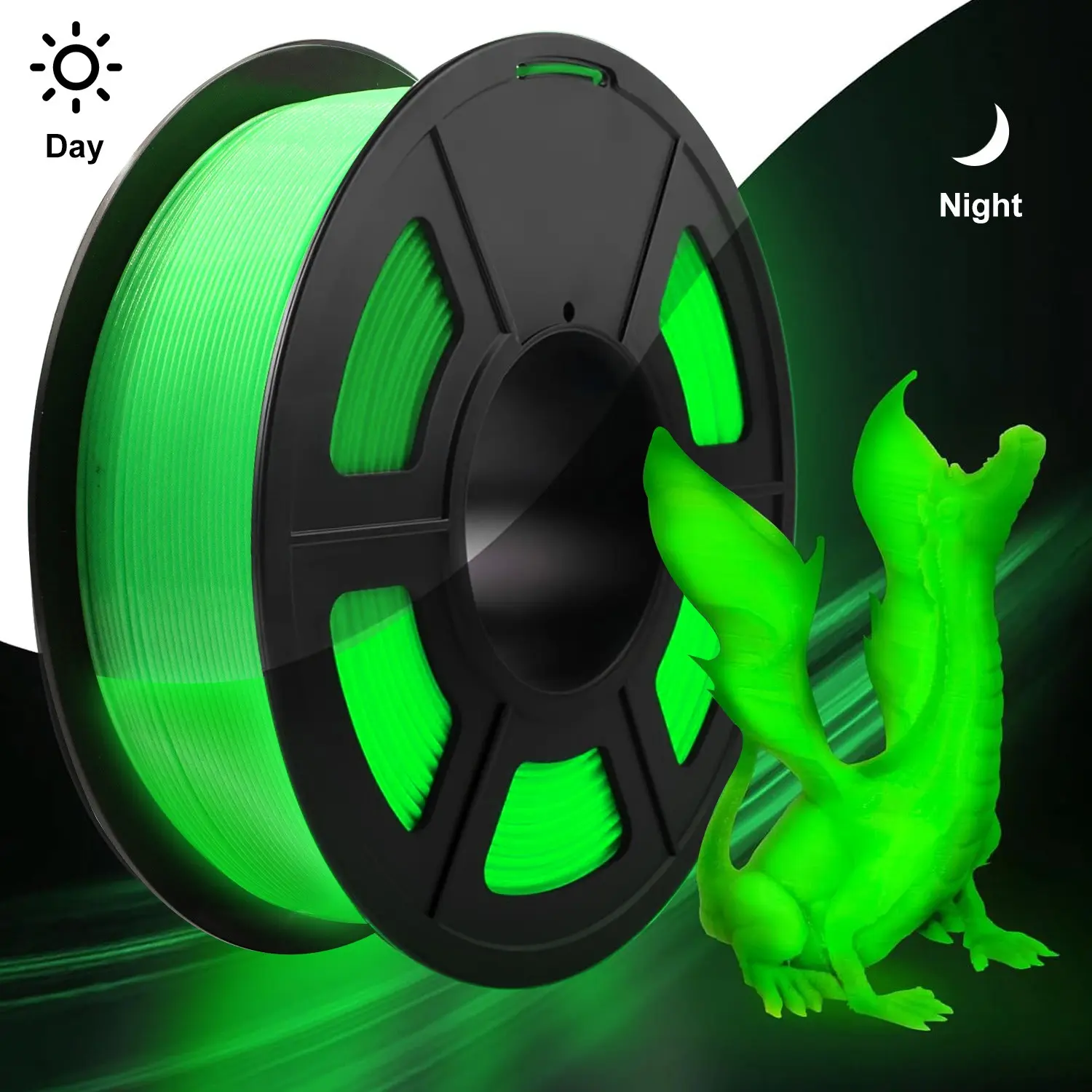 DIY Christmas / Halloween Gift, 1.75mm PLA Luminous 3D Printer Filament, 200g (0.44L）Spool, High Precision +/- 0.03mm, Glow in the Dark, for Most FDM Printers and 3D Printing Pens