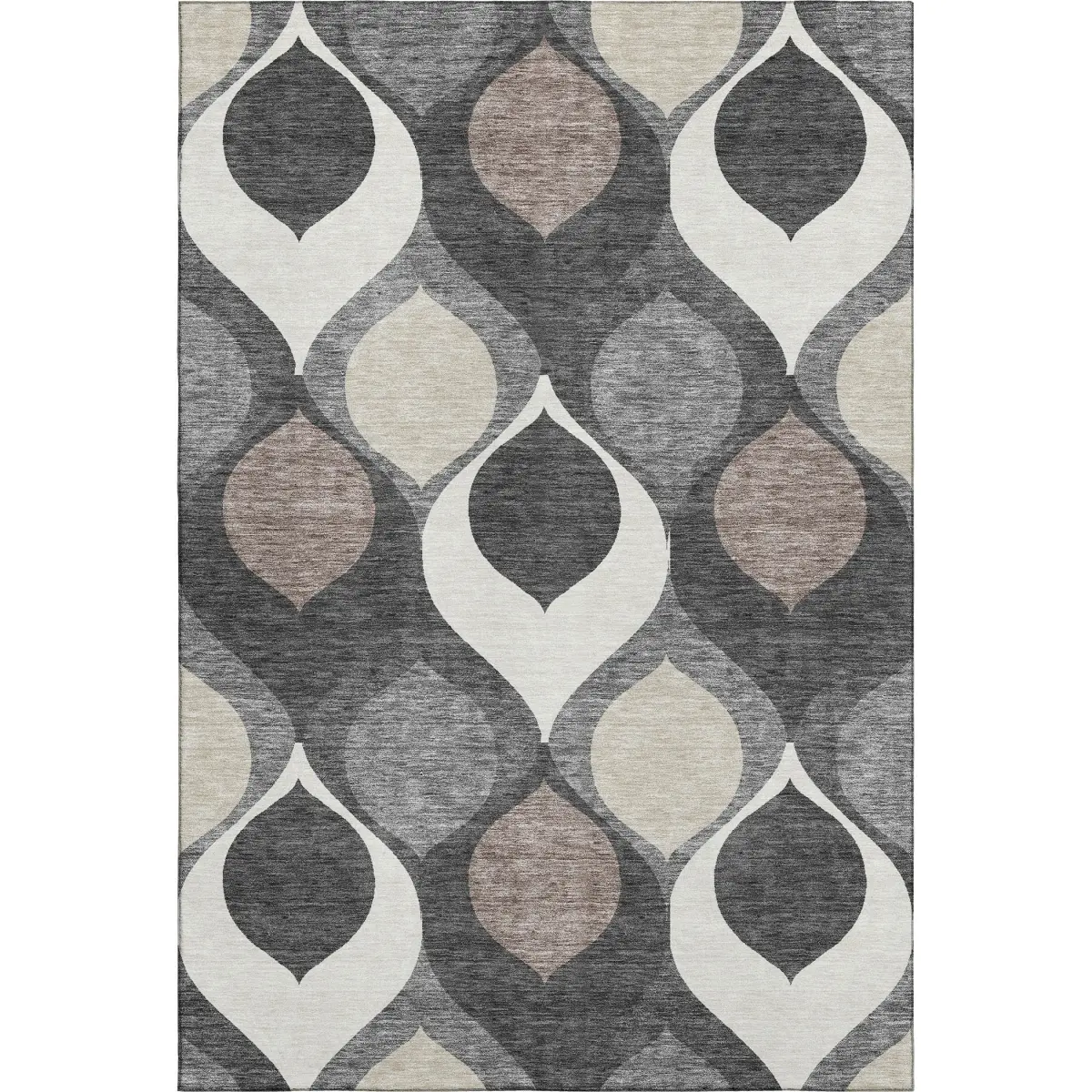 HomeRoots 663065 10 x 14 ft. Gray, Ivory & Beige Ogee Washable Machine Made Rectangle Area Rug with UV Protection