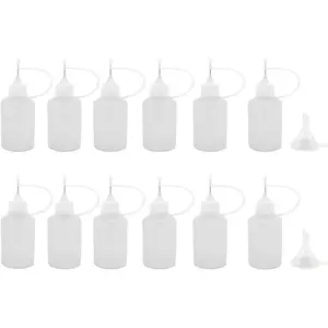 12 Pcs Precision Tip Applicator Bottles, 1 Ounce Translucent Glue Bottles, with 2 Mini Funnel for Paper Quilling DIY Craft, White Lids