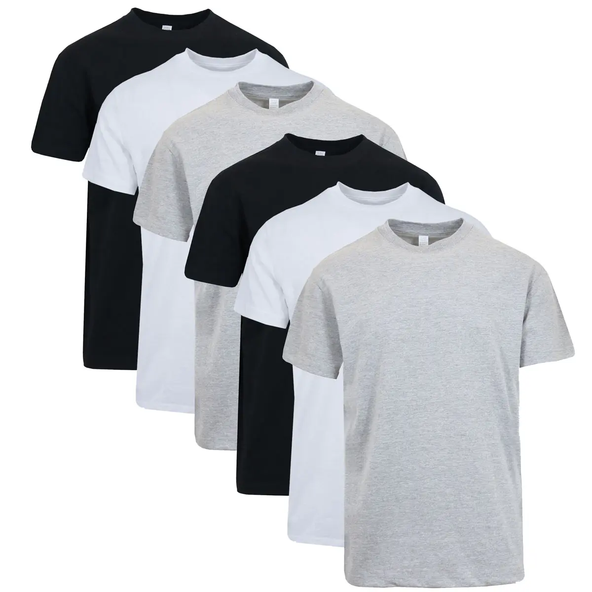 (6-Pack) Black x 2 - White x 2 - Heather Grey x 2