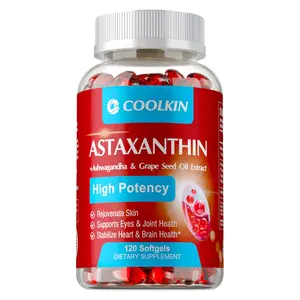 Coolkin-Astaxanthin Capsules-Contains Ashwagandha, Grapeseed Oil-High Performance, Natural Ingredients-60/120 Capsules